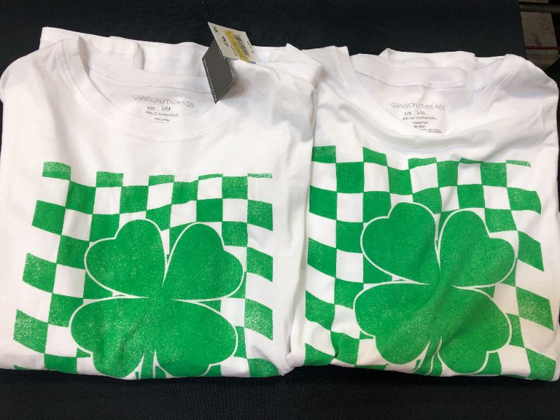 Photo 3 of 2pack Women's St. Patrick's Day Short Sleeve Oversized Graphic T-Shirt - White Checkered  Size S/M - L/XL