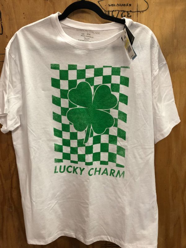 Photo 2 of 2pack Women's St. Patrick's Day Short Sleeve Oversized Graphic T-Shirt - White Checkered  Size S/M - L/XL
