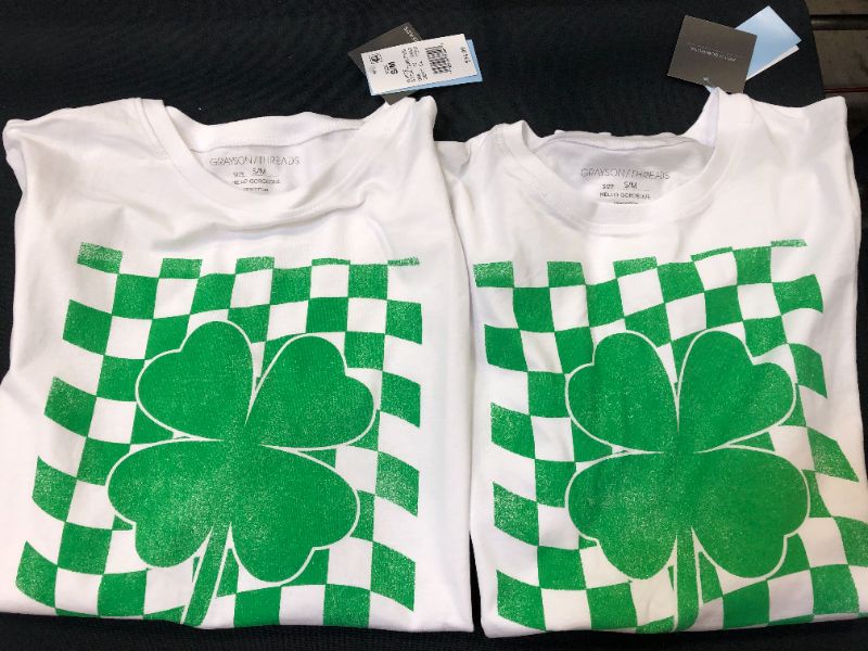 Photo 3 of 2pack Women's St. Patrick's Day Short Sleeve Oversized Graphic T-Shirt - White Checkered  Size S/M