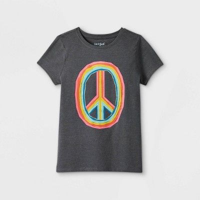 Photo 1 of Girls' Rainbow Peace Graphic Long Sleeve T-Shirt - Cat & Jack Dark Gray XL