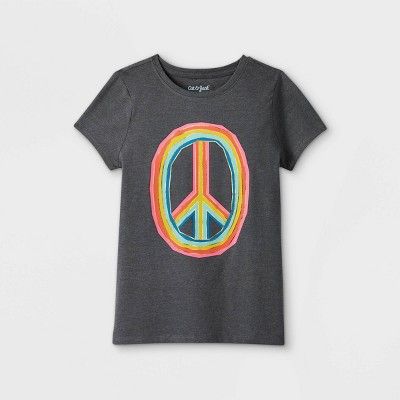 Photo 1 of --Girls' --Rainbow Peace Graphic Long Sleeve T-Shirt - Cat & Jack Dark Gray XL