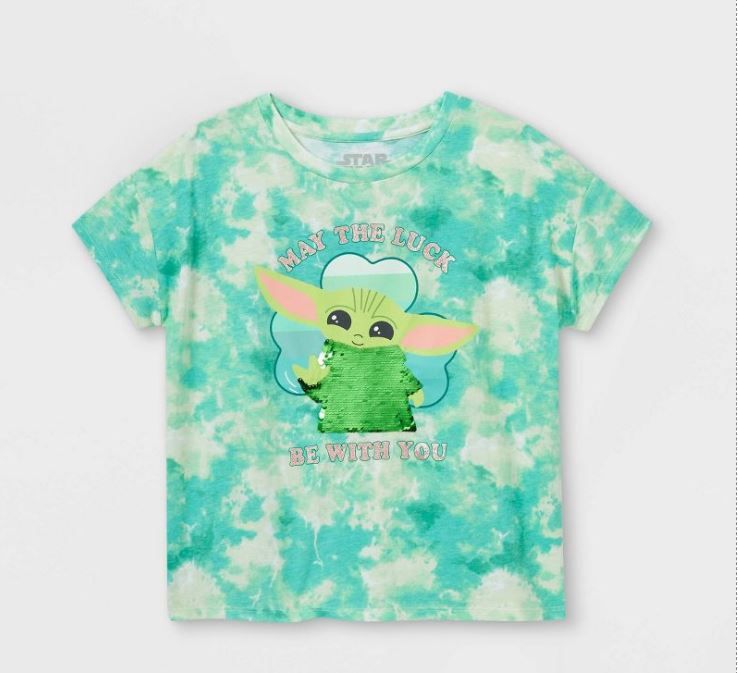 Photo 1 of Girls' Star Wars Baby Yoda Flip Sequin Short Sleeve T-Shirt - Green XS