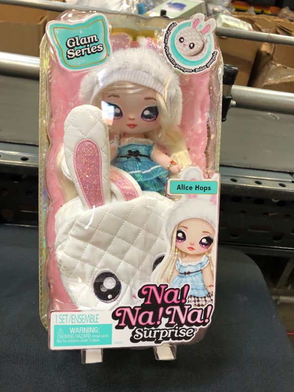 Photo 5 of Na! Na! Na! Surprise Glam Series Alice Hops Fashion Doll and Metallic Rabbit Purse, Blonde Hair, Shiny Blue Dress, Bunny Ears Hat & Accessories, 2-in-1 Kids Gift, Toy for Girls Ages 5 6 7 8+ Years