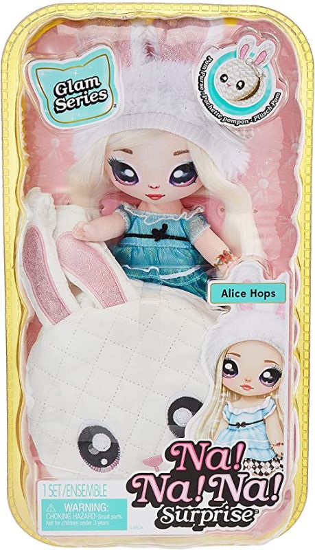 Photo 2 of Na! Na! Na! Surprise Glam Series Alice Hops Fashion Doll and Metallic Rabbit Purse, Blonde Hair, Shiny Blue Dress, Bunny Ears Hat & Accessories, 2-in-1 Kids Gift, Toy for Girls Ages 5 6 7 8+ Years