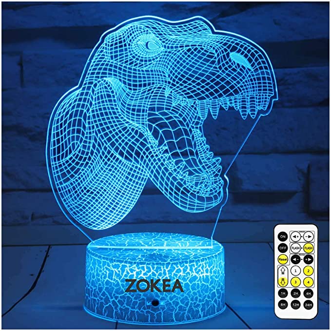 Photo 1 of ZOKEA Dinosaur Toys, Dinosaur Gifts for Boys 7 Colors Changing 3D Dinosaur Night Light with Timer & Remote Control & Smart Touch, Birthday Gifts for Boys Girls Age 2 3 4 5 6 7+ Year Old Boy Gifts