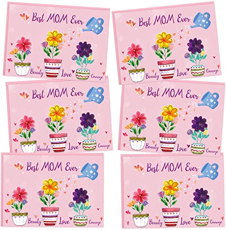 Photo 1 of Mother’s Day Cards Assortment with Envelopes Best Mom Ever Glitter Cards Handmade Happy Mothers Day Greeting Cards 6 Pack