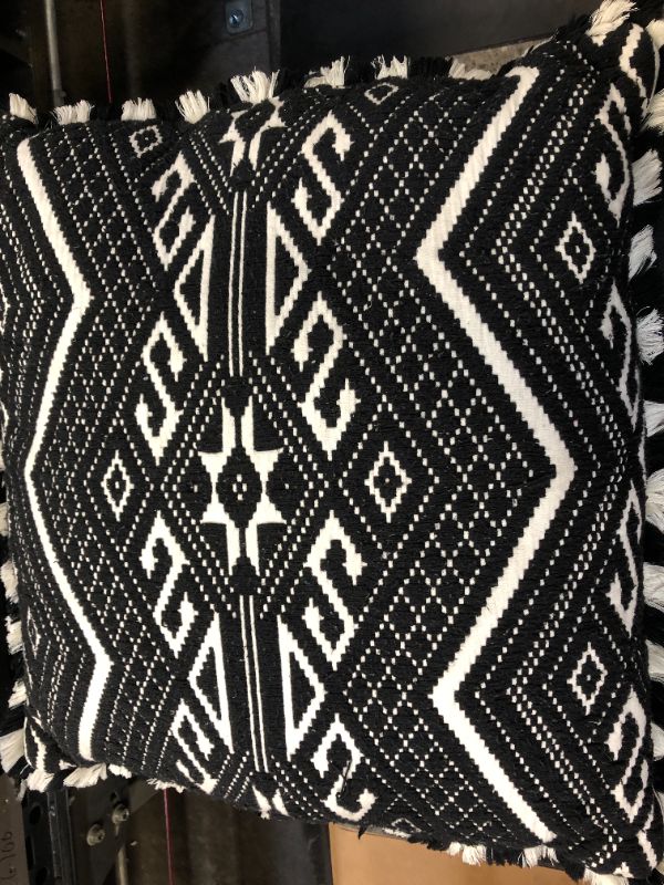 Photo 3 of Euro Fringed Jacquard Decorative Throw Pillow. Black - Opalhouse. size : 26 Inches (L), 26 Inches (W), 5 Inches thick