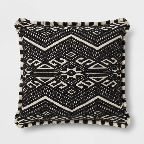 Photo 1 of Euro Fringed Jacquard Decorative Throw Pillow. Black - Opalhouse. size : 26 Inches (L), 26 Inches (W), 5 Inches thick