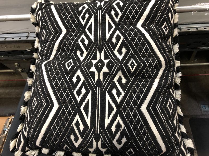 Photo 3 of Euro Fringed Jacquard Decorative Throw Pillow. Black - Opalhouse. size : 26 Inches (L), 26 Inches (W), 5 Inches thick