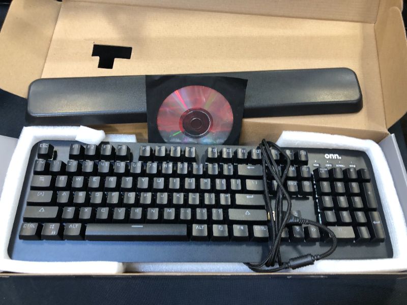 Photo 2 of ONN RGB Mechanical Gaming Keyboard 104 Keys With Magnetic Arm Rest---