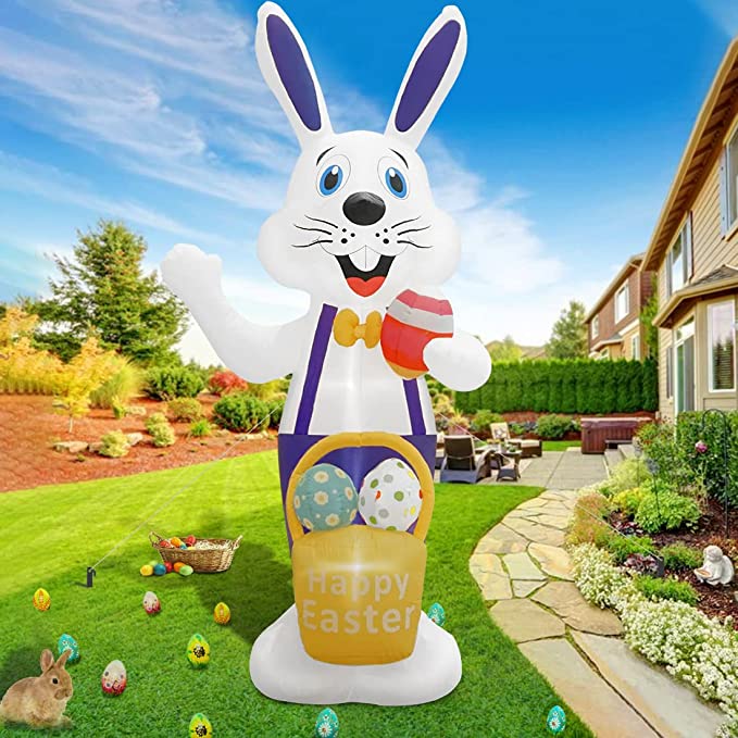 Photo 1 of 12 FT Easter Decorations Outdoor Inflatables Easter Bunny Holds a Eggs and Easter Eggs Basket, Built-in LED Lights Holiday Blow Up Yard Decoration Clearance for Garden, Lawn, Party
