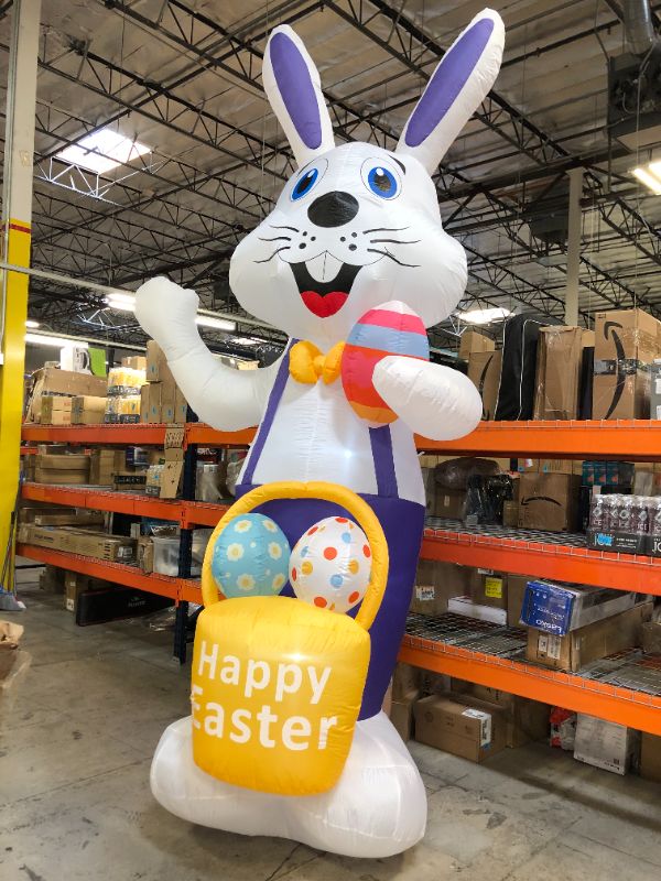 Photo 2 of 12 FT Easter Decorations Outdoor Inflatables Easter Bunny Holds a Eggs and Easter Eggs Basket, Built-in LED Lights Holiday Blow Up Yard Decoration Clearance for Garden, Lawn, Party
