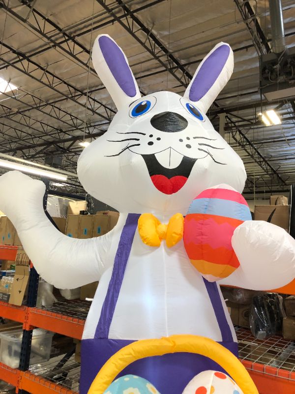 Photo 3 of 12 FT Easter Decorations Outdoor Inflatables Easter Bunny Holds a Eggs and Easter Eggs Basket, Built-in LED Lights Holiday Blow Up Yard Decoration Clearance for Garden, Lawn, Party
