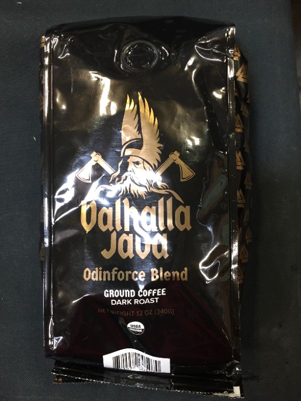 Photo 1 of  Coffee Valhalla Java Dark Roast Grounds, 12 Oz, The World's Strongest Coffee, Bold & Intense Blend of Arabica Robusta Beans, USDA Organic Ground Coffee, Powerful Caffeine for Morning Boost   EXP DATE 04-2023