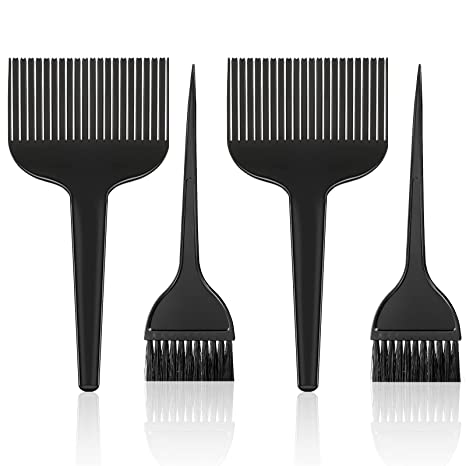 Photo 1 of 4bags  of 4 Pieces Hair Styling Combs Set Includes 2 Pieces Hair Dyeing Combs and 2 Pieces Hair Color Brushes, Salon Sectioning Foiling Comb with Brush Hair Coloring Hairdressing Brush Tool for Women, Black