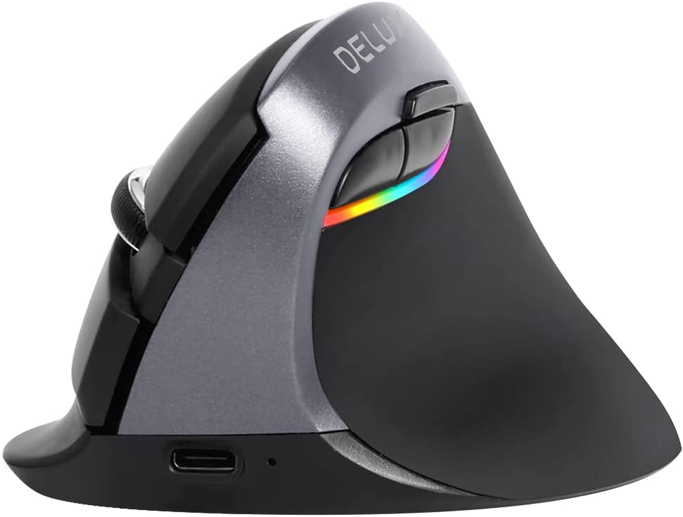 Photo 1 of DELUX Wireless Vertical Mouse, Silent Small Ergonomic Mouse with BT 5.0 and USB Receiver, 6 Buttons and 2400 DPI, RGB Rechargeable Mouse for Wrist and Hand Strain, Carpal Tunnel (M618mini-Iron Gray)
