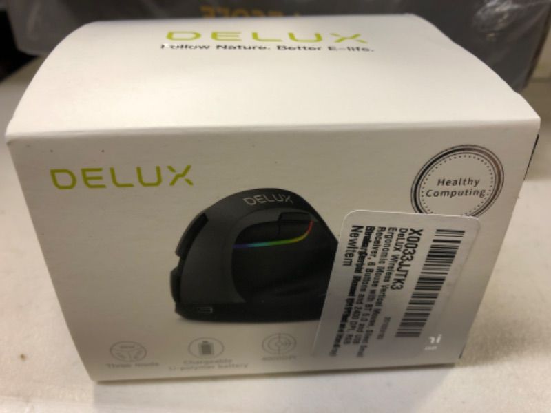 Photo 1 of DELUX Wireless Vertical Mouse, Silent Small Ergonomic Mouse with BT 5.0 and USB Receiver, 6 Buttons and 2400 DPI, RGB Rechargeable Mouse for Wrist and Hand Strain, Carpal Tunnel (M618mini-Iron Gray)
