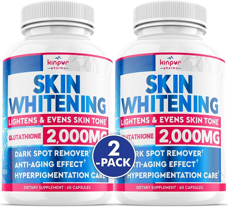 Photo 1 of 2 Pack Glutathione Whitening Pills - Help with Dark Spots, Scars, Uneven Skin Tone, Pigmentation - Anti-Aging Support - Skin Lightening Pills with 2,000 mg Glutathione - 120 Glutathione Pills