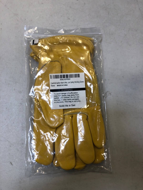Photo 1 of KKOYING Leather Work Gloves for Men & Women, Gardening Gloves, Reinforced Durable Cowhide Work Gloves, Puncture & Cut Resistant (Large)