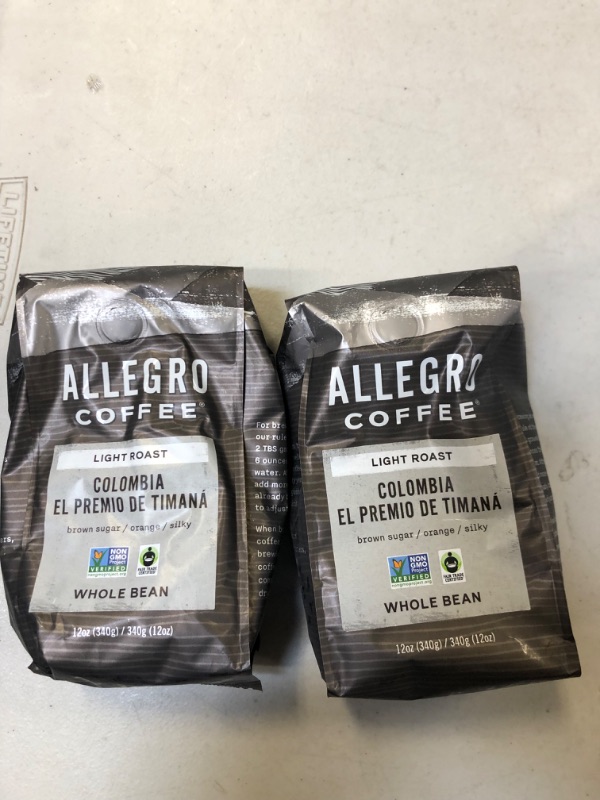 Photo 2 of 2 PACK Allegro Coffee, Coffee Colombia El Premio De Timana Whole Bean, 12 Ounce BEST BY 4/5/23