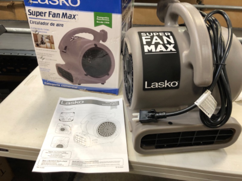 Photo 2 of Lasko Super Fan Max Air Mover for Janitorial Water Damage Restoration Stackable Carpet Dryer Floor Blower Fan, Grey