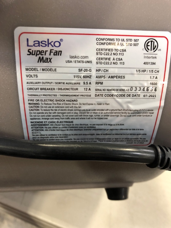 Photo 4 of Lasko Super Fan Max Air Mover for Janitorial Water Damage Restoration Stackable Carpet Dryer Floor Blower Fan, Grey