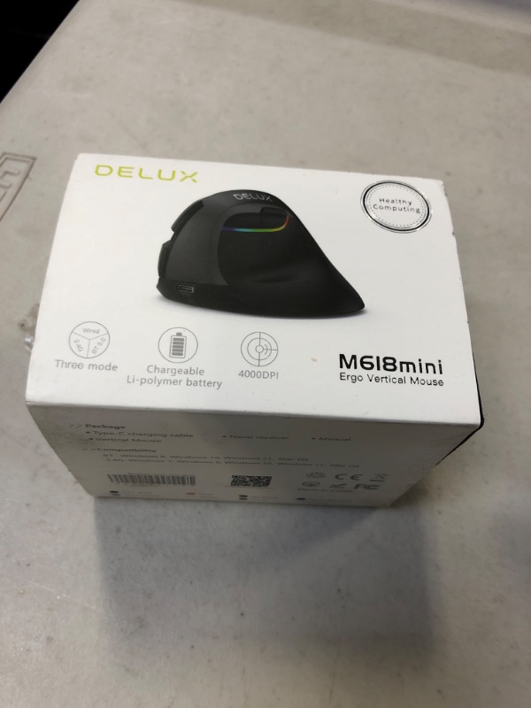 Photo 2 of DELUX Wireless Vertical Mouse, Silent Small Ergonomic Mouse with BT 5.0 and USB Receiver, 6 Buttons and 2400 DPI, RGB Rechargeable Mouse