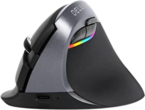 Photo 1 of DELUX Wireless Vertical Mouse, Silent Small Ergonomic Mouse with BT 5.0 and USB Receiver, 6 Buttons and 2400 DPI, RGB Rechargeable Mouse