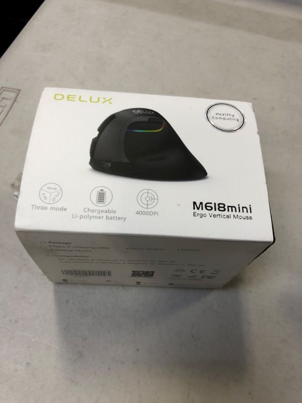 Photo 2 of DELUX Wireless Vertical Mouse, Silent Small Ergonomic Mouse with BT 5.0 and USB Receiver, 6 Buttons and 2400 DPI, RGB Rechargeable Mouse for Wrist and Hand Strain, Carpal Tunnel (M618mini-Iron Gray)