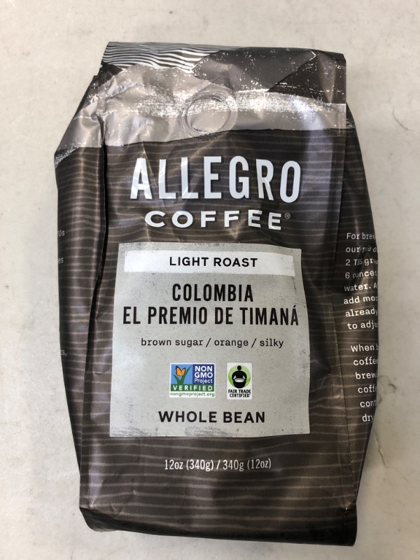 Photo 2 of Allegro Coffee Coffee Colombia El Premio De Timana Whole Bean 12 Ounce----exp date 04-2023