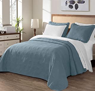 Photo 1 of Chezmoi Collection Kingston 3-Piece Oversized Bedspread Coverlet Set (King, Blue) FACTORY SEALED, BRAND NEW