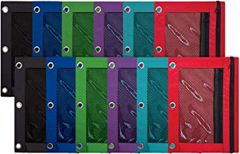 Photo 1 of 3 Ring Pencil Pouch, 12 Pack, with Mesh Window, 2 Compartments, Assorted Colors