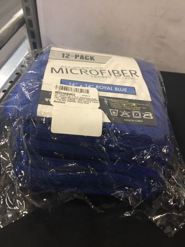 Photo 2 of The Rag Company - All-Purpose Microfiber Terry Cleaning Towels - Commercial Grade, Highly Absorbent, Lint-Free, Streak-Free, Kitchens, Bathrooms, Offices, 300gsm, 14in x 14in, Royal Blue (12-Pack)
