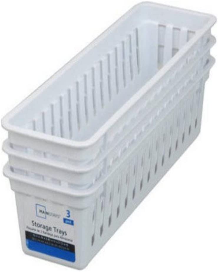 Photo 1 of Slim Plastic Storage Trays Baskets in White- Set of 3 --- 2 packs 
