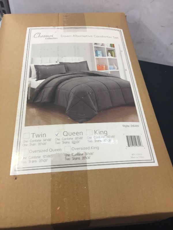 Photo 1 of Chezmoi Collection 3-Piece Down Alternative Comforter Set (Queen, Gray)
