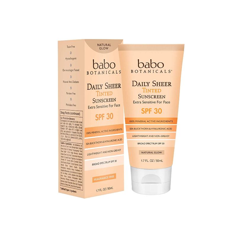 Photo 1 of Babo Botanicals Daily Sheer Moisturizing Mineral Tinted Sunscreen SPF 30, Natural Glow, Unscented, 1.7 Fl Oz
