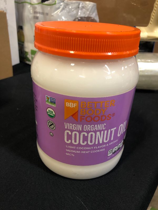 Photo 1 of BetterBody Foods Organic Virgin Coconut Oil — Cold-Pressed and Unrefined Coconut Oil, Medium Temperature Cooking Oil, Great Alternative To Butter, Light Coconut Flavor and Aroma, 56 Ounce
