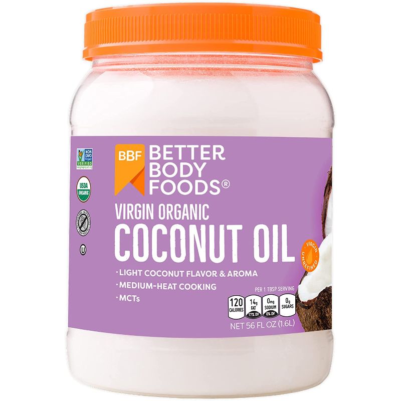 Photo 1 of BetterBody Foods Organic Virgin Coconut Oil — Cold-Pressed and Unrefined Coconut Oil, Medium Temperature Cooking Oil, Great Alternative To Butter, Light Coconut Flavor and Aroma, 56 Ounce
