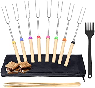 Photo 1 of Unves Marshmallow Roasting Sticks with Wooden Handle, Set of 8 Extendable Hot Dog Forks & Smores Skewers for Fire Pit Camping BBQ Campfire Accessories, Smores Sticks for BBQ Party(32 Inch)
