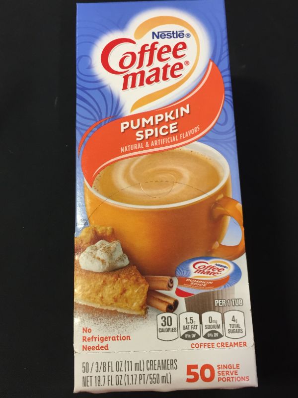 Photo 2 of Nestle 75520 Liquid Coffee Creamer, Pumpkin Spice, 3/8 Oz (11ml)Mini Cups, 50/box
EXP APRIL 2022