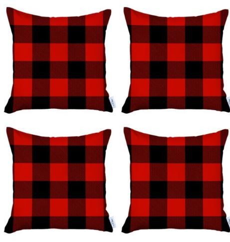 Photo 1 of Buffalo Plaid Pillow Covers, Set of 4 Halloween Pillow Covers 18x18 Linen Halloween Farmhouse Outdoor red Pillow Case, Fall Decorative Throw Pillow Covers for Home Decor Sofa Bedroom (COLOR LOOKS REDISH ORANGE)