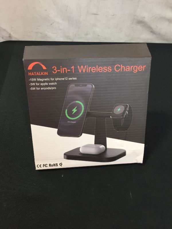 Photo 1 of HATALKIN 3 IN 1 WIRELESS CHARGER FACTORY SEALED OPEN FOR PICTURES