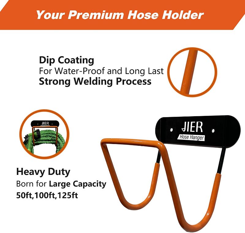 Photo 1 of Garden Hose Holder Wall Mount Hose Holders for Outside - JIER Small Water Hose Holder Heavy Duty Hose Hanger - Dip Coating Process - Waterproof, Rustproof, Durable
