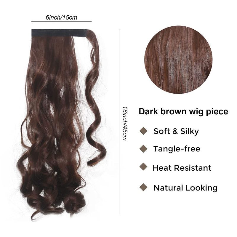 Photo 1 of Ponytail Extension Claw 18" Wig Hair Curly Wavy in Hairpiece One Piece A Jaw Long Pony Tails Natural Looking Synthetic Hairpiece for Women 4.23oz DARK BROWN
