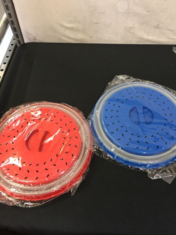 Photo 1 of  Vented Collapsible Microwave Plate Cover, 2 Pack Collapsible Microwave Splatter Cover for Food, Fruit Drainer Basket