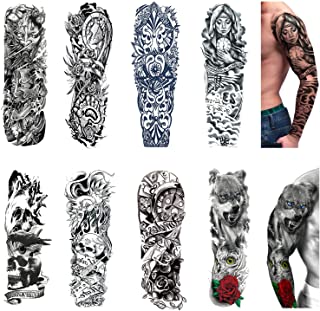 Photo 1 of Temporary Tattoos 8 Sheets,Black Full Arm Tattoo Body Stickers for Men Women Adults Kids 
