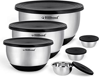 Photo 1 of Hillbond Mixing Bowls Set of 6 Stainless Steel Nesting Bowls with Airtight Lids for Space Saving Storage Non-Slip Bottoms Great for Cooking, Baking, Prepping, Size include 0.5, 1.5, 3, 5 QT (Black)
