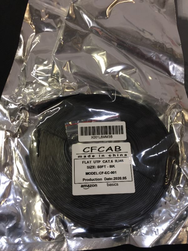 Photo 2 of Cat 6 Ethernet Cable 50 ft Flat Black,Solid Cat6 High Speed Computer Wire with Clips & Rj45 Connectors for Router, Modem, Faster Than Cat5e/Cat5, (50ft, 1 Pack, Black)
