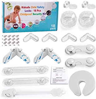 Photo 1 of Kidsafe Child Safety Locks - 18 Pcs Childproof Security Kit, 3M Adhesive (No Drilling) for Cabinets, Fridge, Drawers, Toilet, Stove, Corner Guards, Electric Socket, Door
