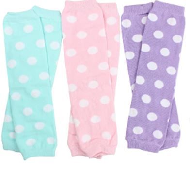 Photo 1 of juDanzy 3 Pair Baby Girl Leg Warmers Aqua Polka Dot, Powder Pink Polka Dot, Lavender Polka Dot - NEW BORN
